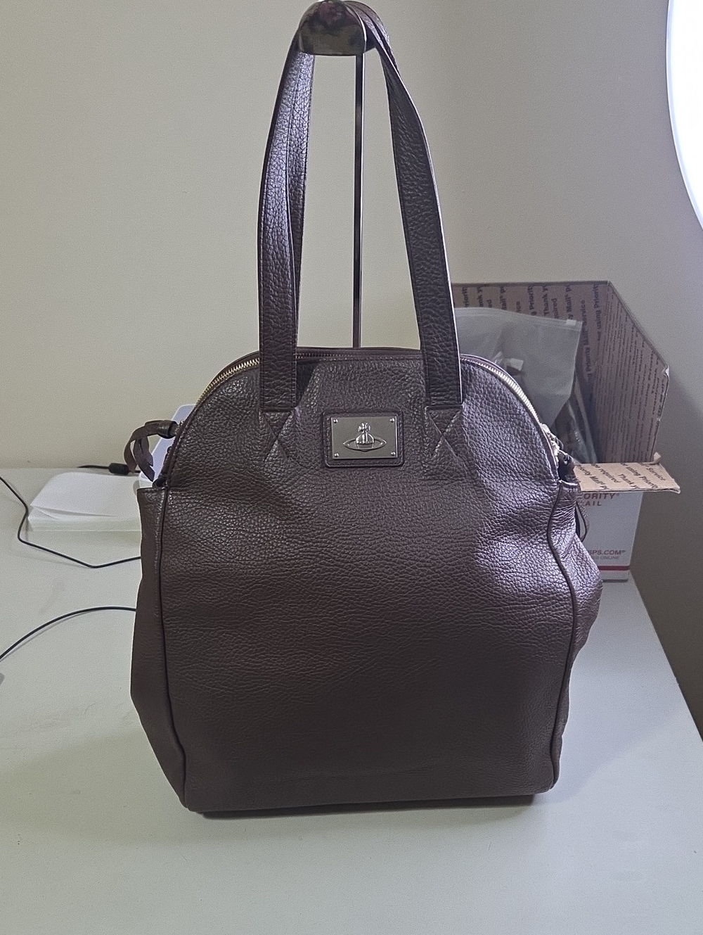 Vivienne Westwood Yasmine  Dark Brown Pebbled Leather Tote